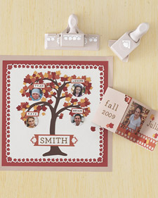 Family Tree Scrapbook Page and Leaves Accordion-Fold Card