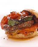 Burgers with Grilled Garden Vegetables and Blueberry Shortcake