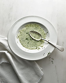 Chilled Cucumber Soup with Mint Leaves