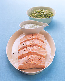 Poached Salmon with Lima Beans and Green Goddess Dressing