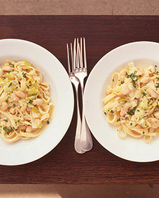 Fettuccine with Leeks and White Beans