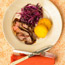 Chili-Rubbed Flank Steak with Cabbage and Polenta Rounds