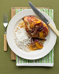 Ginger Chicken with Peaches and Onion