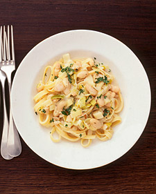 Fettuccine with Leeks and White Beans