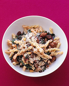 Gemelli With Sausage, Swiss Chard, and Pine Nuts