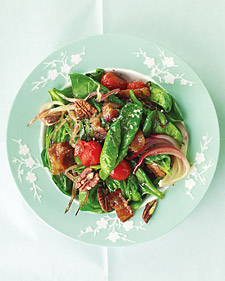 Warm Spinach Salad with Bacon, Tomatoes, and Pecans