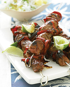 Image of Pacific Pork Kebabs With Pineapple Rice, Martha Stewart