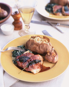 Chicken Saltimbocca with Baked Potatoes and Creamed Swiss Chard