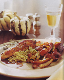 Apricot Roast Chicken with Vegetables and Herbed Quinoa