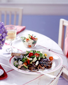 Herbed Veal Chops with Marinated Mushrooms and Chopped Salad