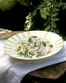 Garden Linguine with Ricotta, Zucchini Fritters, and Arugula Salad