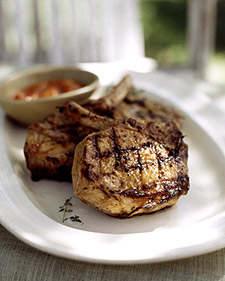Grilled Pork Chops with Peach-Tomato Barbecue Sauce