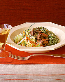 Asian-Flavored Skirt Steak with Rice Noodles and Napa Cabbage