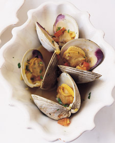 Steamed Clams in Garlic Saffron Broth