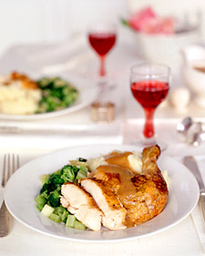 Roasted Chicken with Onion Gravy, and Mashed Parsnips and Potatoes