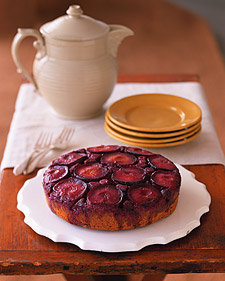 Plum and Raspberry Upside-Down Cake