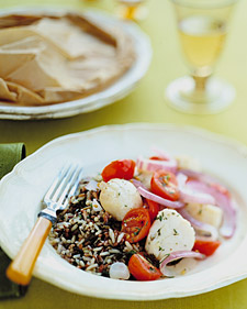 Scallops with Parmesan Risotto, Jicama and Orange Salad, and Figs in Lavender-Honey Cream