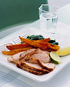 Boneless Pork Chops and Roasted Yam Fries