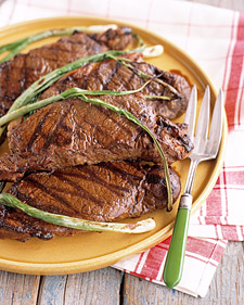 Grilled Marinated Strip Steak with Scallions