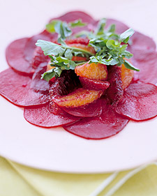 Thinly Sliced Beets with Blood Oranges and Watercress