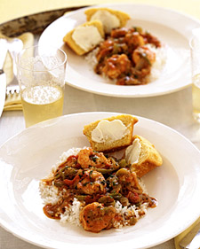 New Orleans Shrimp and Rice with Corn Muffins and Pecan Clusters
