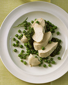 Poached Chicken with Tarragon Sauce and Peas