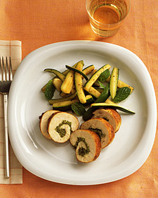 Rolled Chicken Breasts with Almond-Mint Pesto and Zucchini
