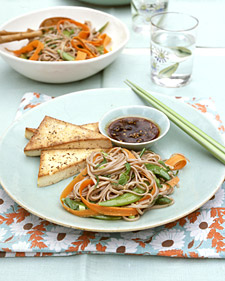Broiled Black-Pepper Tofu with Dipping Sauce and Soba Noodles