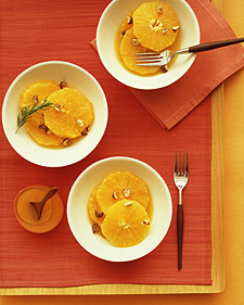 Sliced Oranges with Orange-Flower Syrup and Candied Hazelnuts