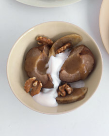 Baked Asian Pear And Banana With Date Sauce And Walnuts