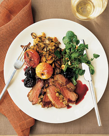 Image of Roasted Duck Breasts With Wild Mushroom Stuffing And Red Wine Sauce, Martha Stewart
