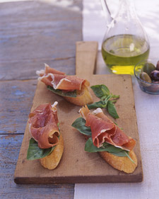 Prosciutto-Basil Crostini