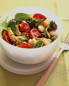 White Bean Salad With Spicy Roasted Tomatoes and Broccoli