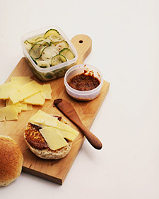 Cheddar Sandwiches With Quick Pickles and Honey-Mustard Spread