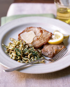 Sauteed Pork Cutlets with Herbed Spaetzle and Apple Strudel