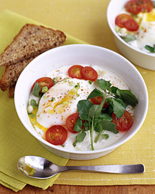 Poached Egg with Baked Yogurt and Watercress