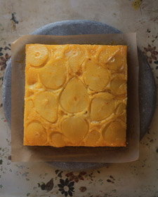 Saffron-Scented Pear Upside-Down Cake