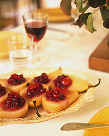 Poached Pears Filled with Cranberry Sauce