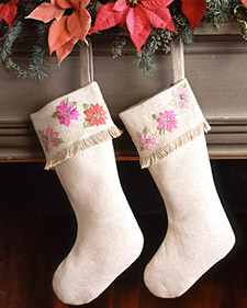 Poinsettia Fringe-Cuff Stocking: Martha Stewart