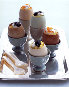 Scrambled Eggs with Creme Fraiche  and  Caviar in Eggshell Cups
