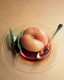Chilled White Peaches Poached in Rose Syrup