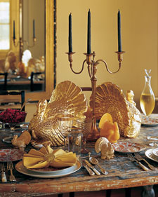 Turkey Napkin Fold and Gold Leaf Turkeys Turkey Napkin Fold and Gold Leaf Turkeys: Martha Stewart