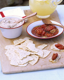 Smoked-Bluefish Pate with Roasted Tomatoes on Crackers