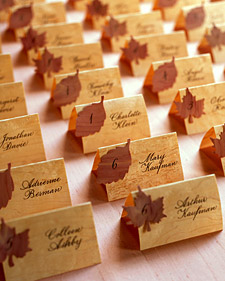 Martha Stewart wood paper leaf wedding escort cards.