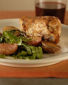 Roast Chicken with Potatoes and Arugula 