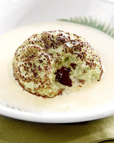 Pistachio Souffles with Soft Chocolate Centers