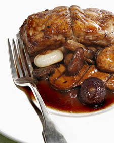 Braised Monkfish with Wild Mushrooms and Cipollini Onions