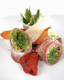 Tender Bean Salad with Proscuitto, Roasted Tomatoes, and Parmesan