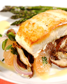 Image of Halibut With Grapefruit, Parsley, Red Onion, And Shiitake Mushrooms, Martha Stewart