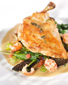 Roasted Chicken Breasts with Crayfish, Fava Beans, and Morels